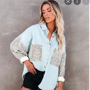 Contrast Leopard Denim Jacket